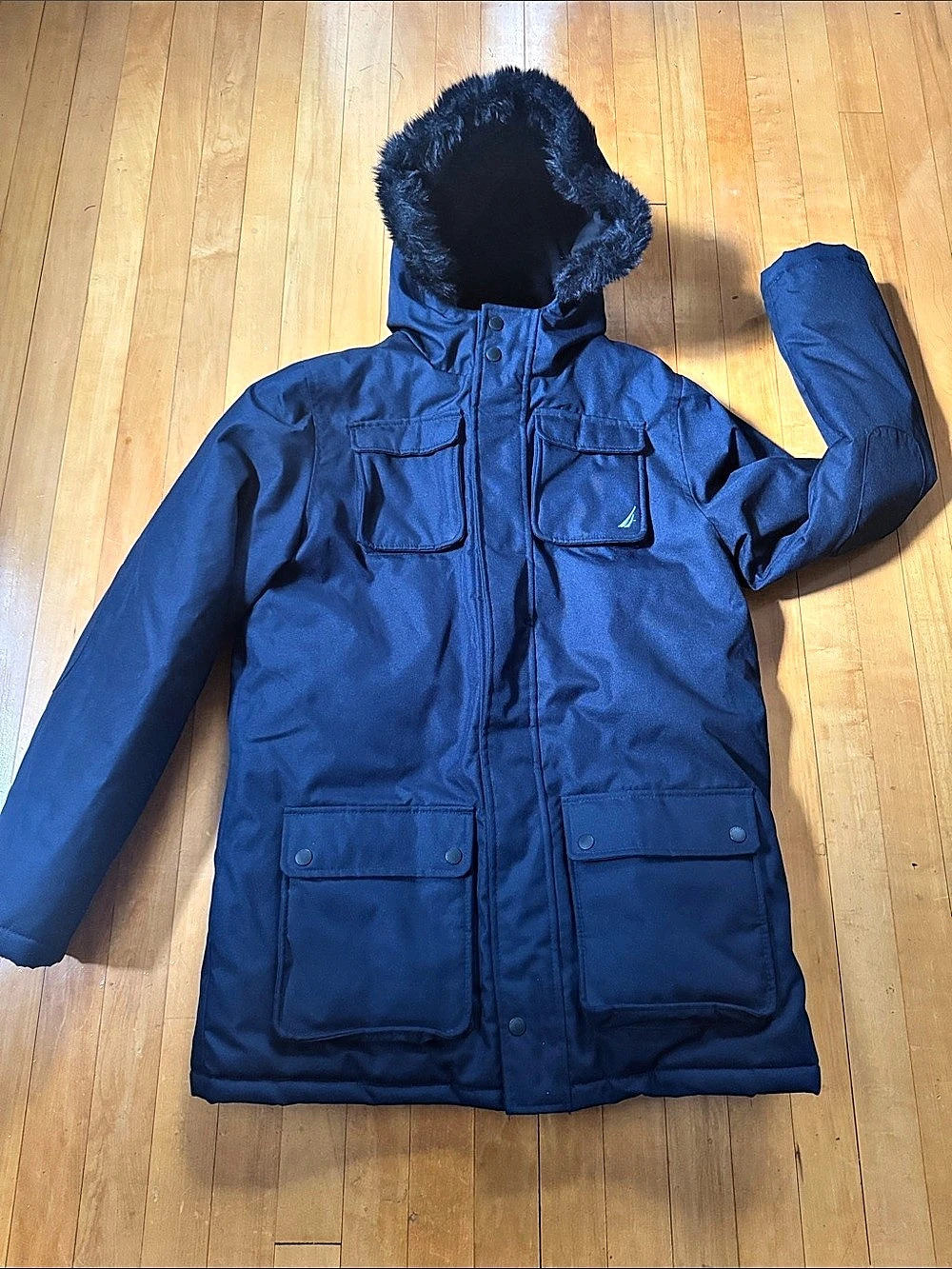 Nautica Boys Faux-Fur Trim Hood Parka winter Jacket Navy Blue XL